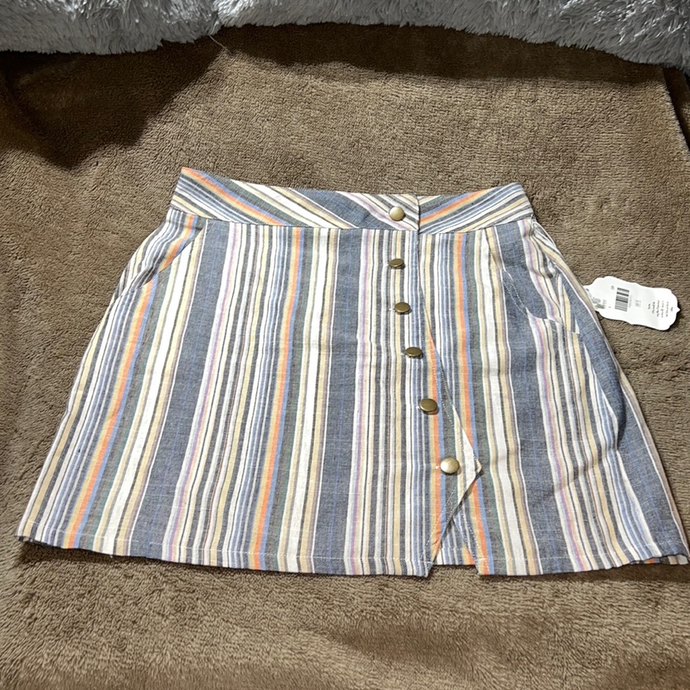 altar’d state multi colored striped Mini Skirt, split hem Size M NWT Retro Look